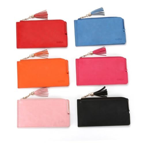 OATIPHO Damen Mini Geldbörse Mit Reißverschluss Tragbare Handtasche Mit Frischen Quasten Und Kosmetikspiegel Für Reisen Rote Geldbörse Für Frauen von OATIPHO