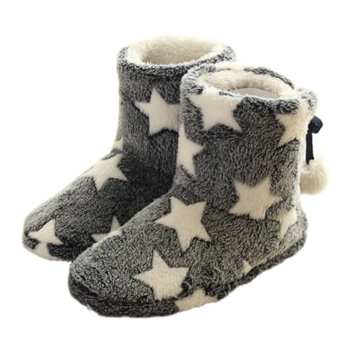 OATIPHO Damen Plush Winter Boots mit Sternenmuster Warme Baumwoll Bootie Hausschuhe Rutschfeste Sohle Weiche Gefütterte Winterschuhe für Kalte Tage Blau von OATIPHO