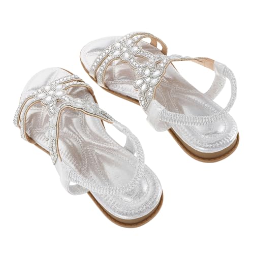 OATIPHO Damen Sandalen mit Strasssteinen Leichte Sommer Schuhe mit Elastischem Riemen Bequeme Strand und Reisesandalen Silberfarben Sommerliche Freizeitschuhe von OATIPHO