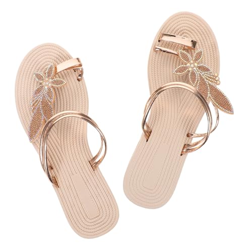 OATIPHO Damen Sandalen mit Zehenring Boho Motiv Weiche Sommer Sandalen Flache Rutschfeste Strandschuhe Komfortabel für Alltag Reisen und Modisch in Gold von OATIPHO
