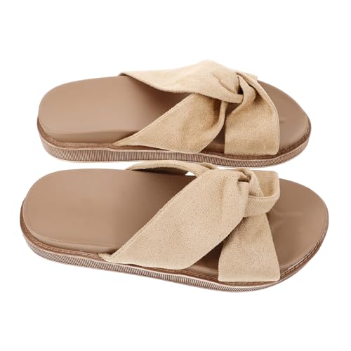 OATIPHO Damen Sommer Hausschuhe Hawaii Stil Sandalen Flache Sohle Atmungsaktive Beach Slippers Bequeme Außenschuhe für Strand Pool Freizeit Beige von OATIPHO
