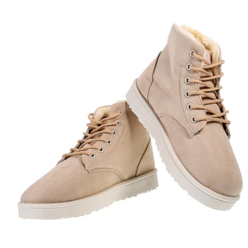 OATIPHO Damen Winter Ankle Boots Flach Gefüttert Warm Schnürstiefel Kurzschaft Baumwolle Rutschfest Komfortabel Alltagsschuh Trendiger Stil von OATIPHO