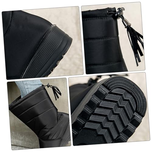 OATIPHO Damen Winterstiefel Mid Tube mit Quaste Warm Gefüttert Modisch Rutschfeste Dicke Sohle Bequeme Hohe Schuhe für Herbst und Winter Schwarz von OATIPHO
