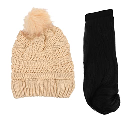 OATIPHO Detachable Langwelliger Damen Perückenhut Atmungsaktiver Strickmütze und Natürliche Lange Lockige Haarteile Warm Halten für Herbst Winter Komfortabel und Vielseitig Tragbar von OATIPHO