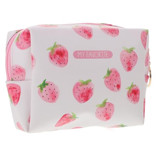 OATIPHO Kosmetiktasche Aus Pu Mit Großem Fassungsvermögen Erdbeermuster Tragbare Reisetasche Mit Reißverschluss Organizer Für Lippenstift Lidschatten Parfüm Und Make-up von OATIPHO