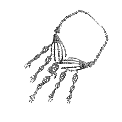 OATIPHO Extravaganter Halloween Schädel Clavicle Chain Halskette Schwarz Mehrlagig Robust Auffällige Festliche Schmuckdekoration für Kostüme und Partys von OATIPHO