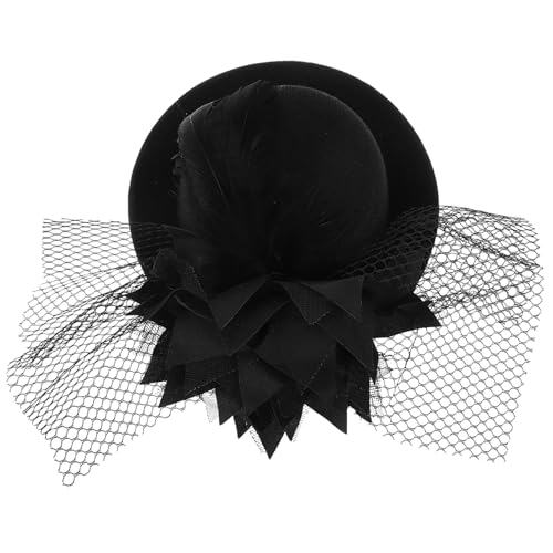 OATIPHO Mini Schwarz Haarspange Mit Blumendekor Fascinator Hut Für Damen Aus Flanell Satin Und Netz Einheitsgröße -punk-stil von OATIPHO