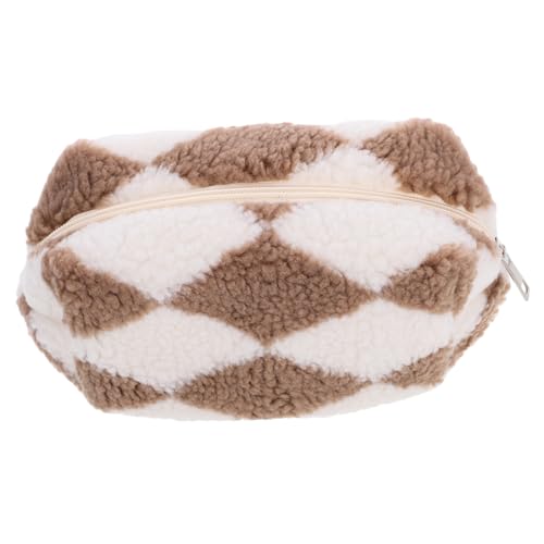 OATIPHO Karierte Plüsch Make-up Tasche Süße Kosmetiktasche Mit Reißverschluss Aufbewahrungstasche Für Damen Flauschige Schminktasche Für Reise von OATIPHO