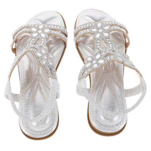 OATIPHO Glitzernde Damen Sandalen mit Strasssteinen Bequeme Leichte Sommerschuhe für Strand Alltag und Reisen Silberne Badeschuhe Freizeit Fußbekleidung von OATIPHO