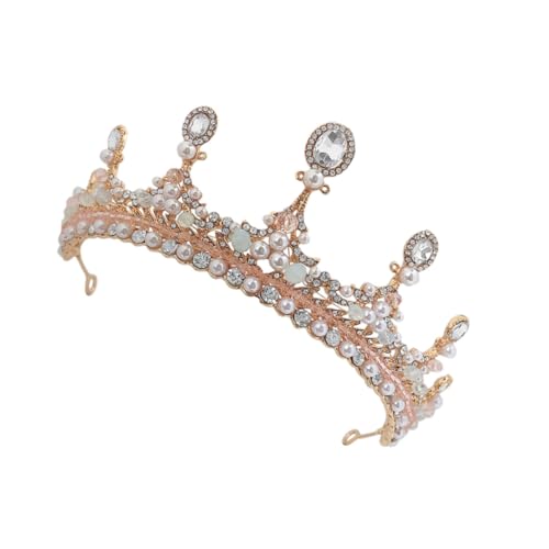 OATIPHO Haarschmuck Glitzer Tiara mit Strass und Perlen Goldfarbene Krone für Mädchen Stabiles Design Leichter Party Haarreif für Geburtstag und Aufführung von OATIPHO