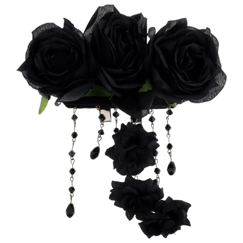OATIPHO Haarspange Rosenkopfschmuck Für Damen Goth Haarschmuck Rosenkopfschmuck Goth Kopfschmuck Für Damen Karnevalskopfschmuck Gothic Haarschmuck Schwarzes Seidentuch von OATIPHO