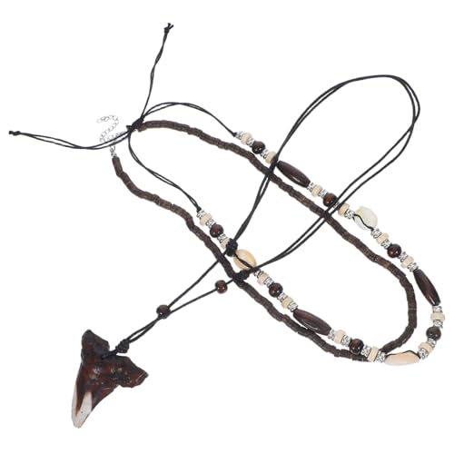 OATIPHO Handgemachte Herren Halskette mit Haifischzahn Muscheln und Holzperlen Imitationsschmuck für Strandurlaube und Lässige Outfits von OATIPHO