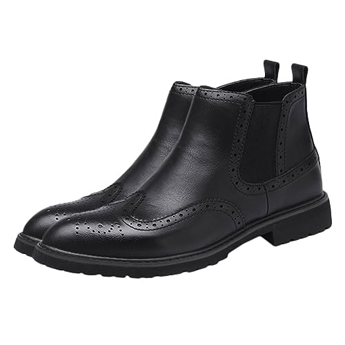 OATIPHO Herren Brogue Stiefel Geschnittene Rutschfeste Stiefel aus Mikrofaser und Gummi Modische Langlebige Herrenschuhe für Alltag und von OATIPHO