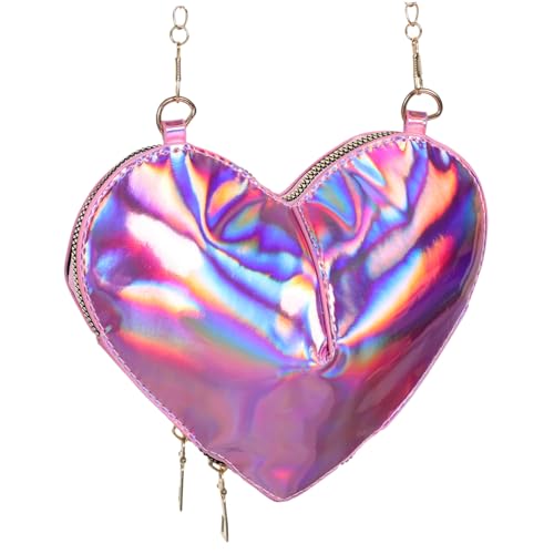 OATIPHO Herzförmige Damen Umhängetasche Mini Crossbody Bag aus Strapazierfähigem PU mit Glänzendem Finish und Kettenriemen Kleine Handtasche für Valentinstag Partys und Festliche Anlässe von OATIPHO