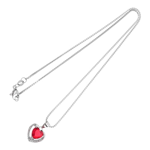 OATIPHO Herz Halskette Mit Rotem Anhänger Kristallherzherz Damen Kette Metallkettenkette Jubiläums von OATIPHO