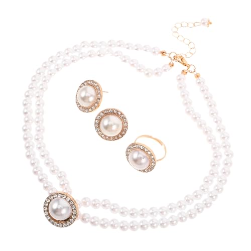 OATIPHO Imitation Pearl Schmuckset Damen Vintage Design mit Strass Perlen Halskette Ohrstecker Ring Leichtes Set für Hochzeit Party Alltag von OATIPHO