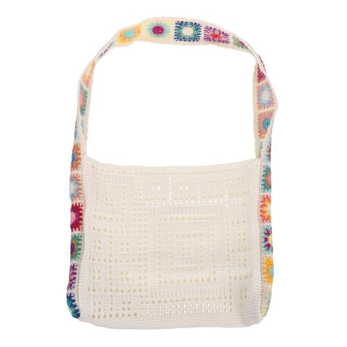 OATIPHO Leichte Häkel Strandtasche Damen Boho Schultertasche mit Stickerei Großer Innenraum Sommerurlaub Shopping und Strand Ausflug Tasche von OATIPHO