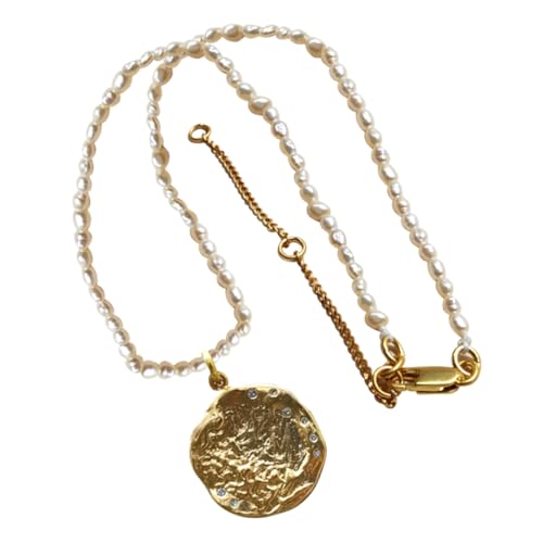 OATIPHO Süßwasserperlenkette Mit Metallanhänger Für Damen Perlenhalsschmuck Aus Naturperlen Vintage-pullover-halskette in Goldfarben Elegante Kette Perlen Für Dekoratives Tragen von OATIPHO