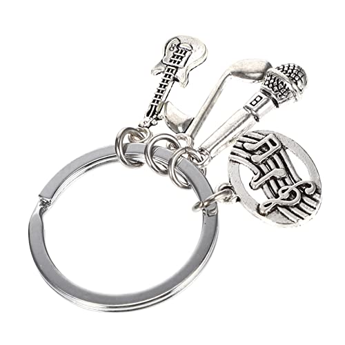 OATIPHO Schlüsselanhänger Mit Gitarrenbasis Ornament Für Musikbegeisterte Silberner Schlüsselanhänger Und Musiknoten- von OATIPHO