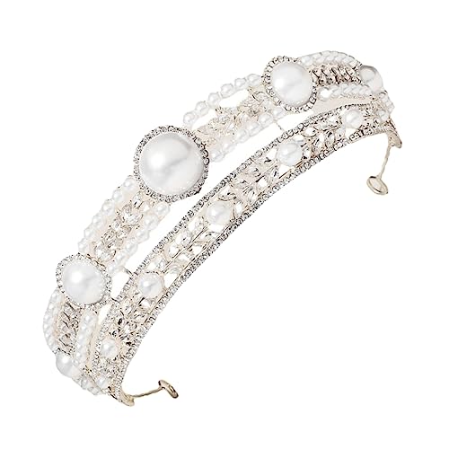 OATIPHO Perlen Hochzeitskrone mit Funkelnden Strasssteinen Braut Stirnband für Hochzeit Geburtstag Party Prinzessin Festliches Accessoire für Damen von OATIPHO