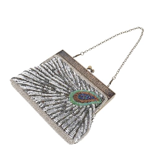 OATIPHO Perlenbesetzte Pfauentasche Damen Party Geldbörse Abend Clutch Perlenbesetzte Pailletten Pfauentaschen Hochzeitsparty Handtasche Handtasche Bankett von OATIPHO