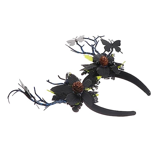 OATIPHO Rehgeweih Haarreif mit Schmetterlingen Elastisches Haarschmuck Accessoire für Tanzpartys Weihnachten und Halloween Kreative Kopfbedeckung für Erwachsene von OATIPHO