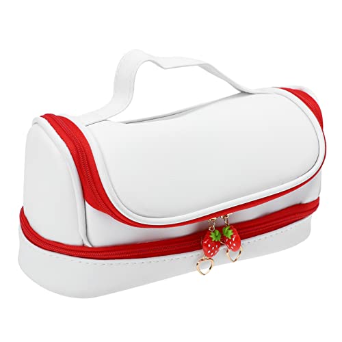OATIPHO Reise Kosmetiktasche mit Doppelter Schicht Großer Organizer für Make Up und Toilettenartikel für Unterwegs Hause Platzsparend Sicherem Reißverschluss Rote Erdbeere von OATIPHO