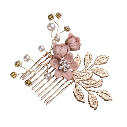 OATIPHO Rosa Hochzeit Haarkamm mit Künstlichen Perlen und Funkelnden Strasssteinen Eleganter Brautschmuck für Hochsteckfrisuren Zarte Blumenblätter Haarschmuck Geeignet für Braut und von OATIPHO