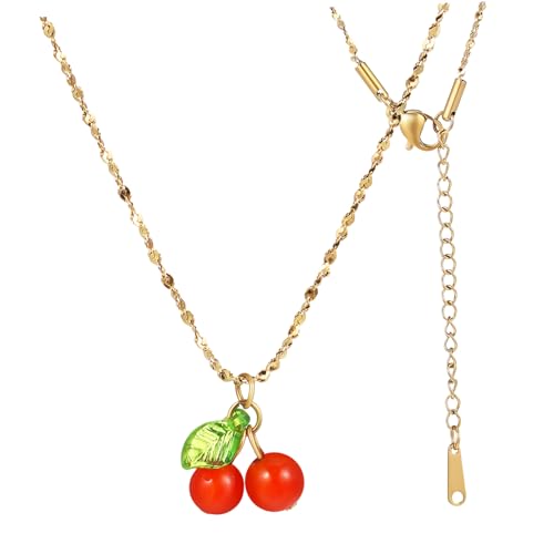 OATIPHO Rote Kirschpendant Halskette für Frauen Halskette Titanstahl mit Anhänger für Besondere Anlässe oder Alltag Langlebig und Elegant Perfektes von OATIPHO
