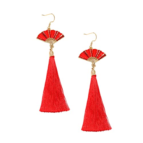 OATIPHO Rote Ohrstecker Fächerform Retro Stil Verarbeitung Komfortabel Chinesischer Vielseitig Passend Ohrringe für Damen Festlich Passend Frühlingsfest von OATIPHO