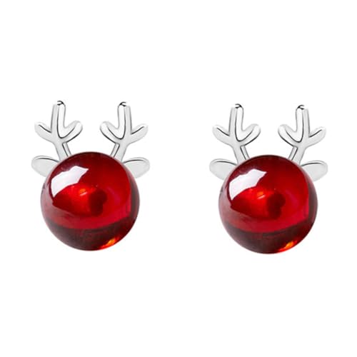 OATIPHO Rote Silberohrringe Damen Ohrstecker Weihnachts Elch Schmuck Niedliches Design Hautfreundlich Einfach zu Tragen für Party Alltag von OATIPHO