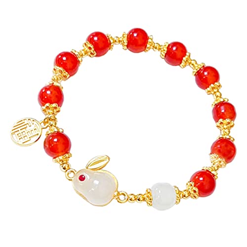 OATIPHO Rotes Perlenarmband mit Jade Kaninchenanhänger Glücksbringer für Damen Stilvolles Schmuckstück Neujahr Weihnachts und Geburtstagsgeschenk für Freundinnen von OATIPHO