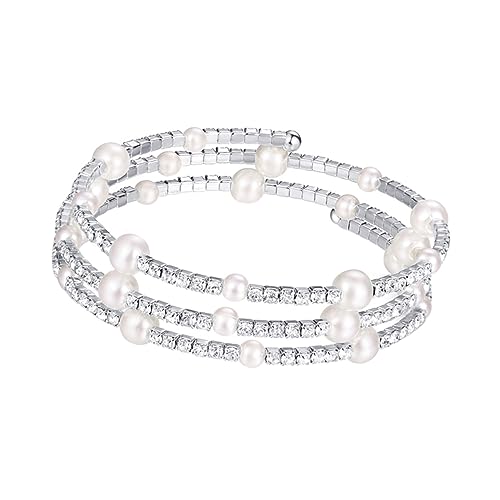 OATIPHO Schmuck Diamantarmbänder Für Frauen Stretch-armband Perlenarmband Armreifen Für Damen Perlenarmbänder Hochzeit Braut Armband Perlenarmreif Dehnbar Diamantarmband Fräulein Kristall von OATIPHO