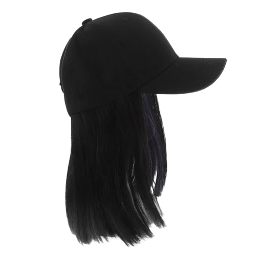 OATIPHO Schwarze Baseballkappe Mit Befestigten Haaren Verstellbare Hutperücke Für Frauen Realistische Haarsträhnen Ohrfärben-design Vielseitig Für Party Und Alltag von OATIPHO