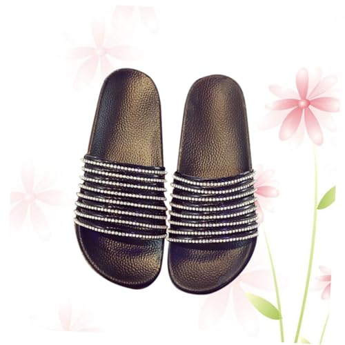 OATIPHO Schwarze Bling Stripe Slippers Damen PVC Sandalen Sommer Strand Hausschuhe Leicht Pflegeleicht von OATIPHO