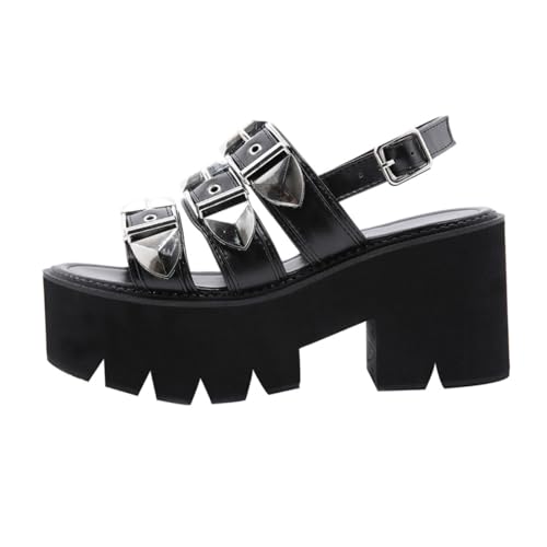 OATIPHO Schwarze Damen Sandalen Sommer Dicke Plateau Sohle Offene Zehen Modische Freizeit Schuhe Angenehm und Langlebig für Sommerliche Alltagssituationen von OATIPHO