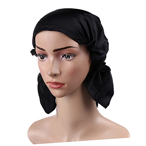OATIPHO Seiden Schlafmütze Für Frauen Elastikmütze Muttermütze Chemotherapiemütze Haarschutz Beim Schlafen Bequem Zu Tragen Schwarz von OATIPHO