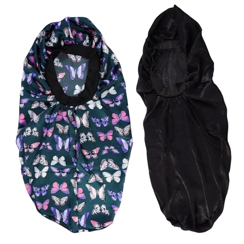 OATIPHO Seidenhauben für Damen Bequeme Schlafhaube für und Schönheit zum Schlafen Waschen für Haartreatments Stilvolle Designs Schwarz Schmetterling von OATIPHO