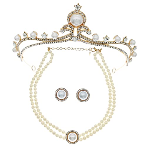 OATIPHO Tiara Halskette Ohrringe mit Perlen und Strass für Hochzeiten Abschlussbälle und Besondere Anlässe Perfektes Accessoire für Damen von OATIPHO