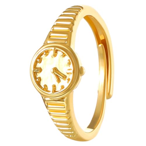 OATIPHO Uhrenringe Für Damen Finger-Metall-Finger-Uhrenring Verstellbarer Ring Uhrenschmuck Geschenk Für Männer Frauen Kleid Dekoration Golden von OATIPHO
