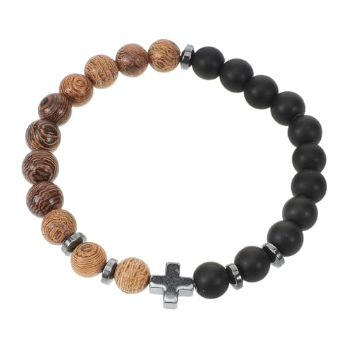 OATIPHO Unisex Holz Rosenkranz Armband Herren Perlen Armband Modische Kreuz Charms von OATIPHO