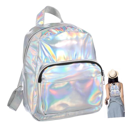 OATIPHO Holografischer Rucksack Für Mädchen Schulrucksack Mit Pu-material Geräumig Für Bücher Verstellbare Schultergurte Sanfte Reißverschlüsse von OATIPHO