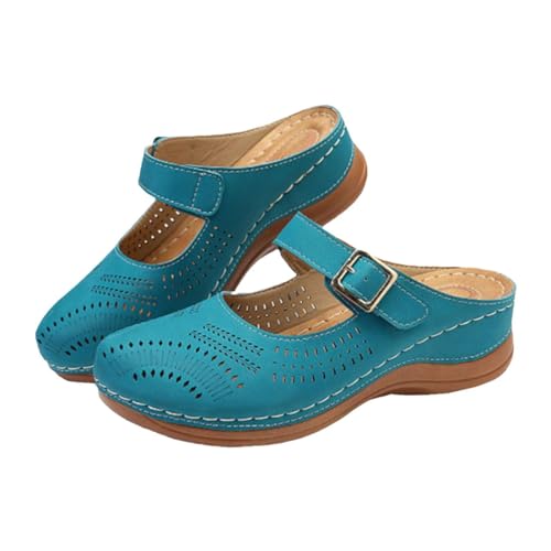 OATIPHO Vintage Damen Wedges Sandalen in Bequeme Slipper mit Mittelhohem Blockabsatz Langlebiges Material Einfaches Ausziehen für Alltag und Freizeit US von OATIPHO