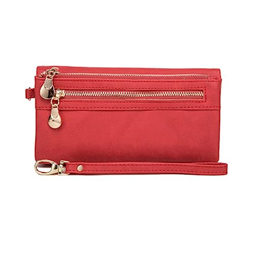 OATIPHO Vintage Pu-Leder Geldbörse Für Damen Langer Handtaschen-Billfold Rot Multifunktionale Clutch Für Schule Arbeit Shopping Für Münzen Scheine Und Schlüssel von OATIPHO