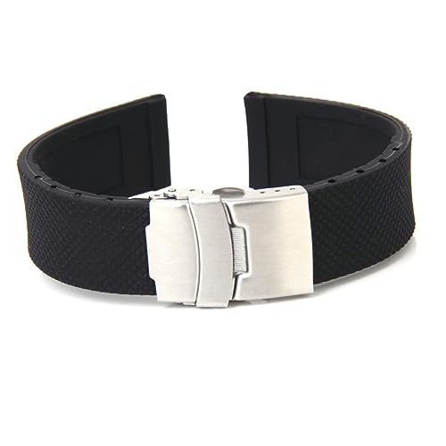 OATIPHO Wasserdichtes Silikon-uhrenarmband Mit Edelstahl-faltschließe Für Sportuhren Schwarz von OATIPHO