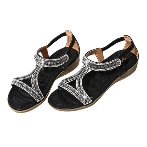 OATIPHO Wedgesandalen Damen Schwarz Offene Römersandalen mit Verstellbarem Riemen Bequeme Flatform Gummisohle für Sommerparty Alltag von OATIPHO