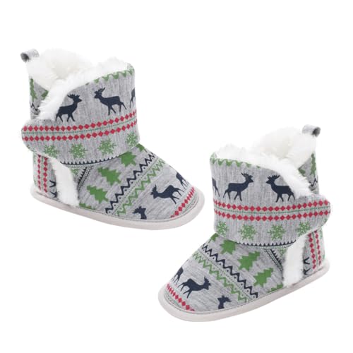 OATIPHO Weiche Winterschuhe mit Warmer Fleecefütterung Rutschfeste Krabbelschuhe für Jungen und Mädchen Niedliche Weihnachts Booties Gepolsterte Prewalker von OATIPHO