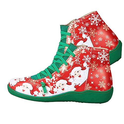 OATIPHO Weihnachtliche Damen Kurzstiefel Grün Komfortable Xmas Schuhe für Herbst Winter Festliche Party von OATIPHO