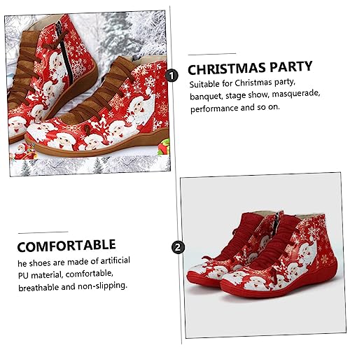 OATIPHO Weihnachtliche Damen Kurzstiefel Rot Casual Boots mit Weihnachtsmann Bequeme Herbst Winter Schuhe für Alltag Party Festliche Anlässe von OATIPHO