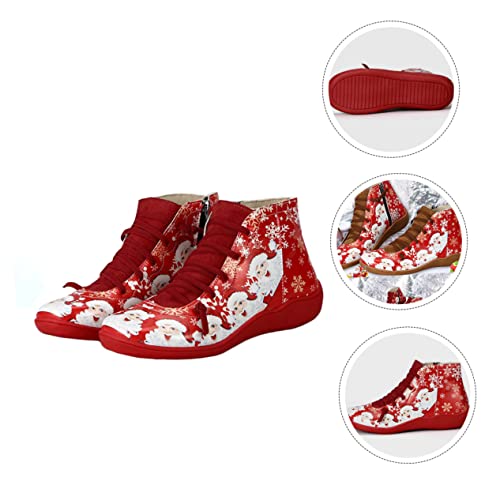 OATIPHO Weihnachtliche Damen Kurzstiefel aus Atmungsaktivem Kunstleder Rutschfest und für Weihnachtsfeiern Alltagsmode und Festliche Anlässe Rotes Design von OATIPHO